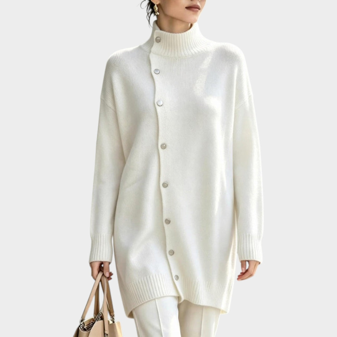 Women’s Knit Sweater Longline Turtleneck Button Detail