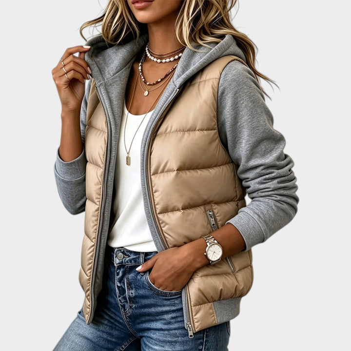 Women’s Quilted Jacket Color Block Hooded Design