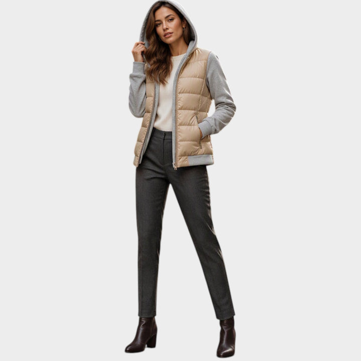 Women’s Quilted Jacket Color Block Hooded Design