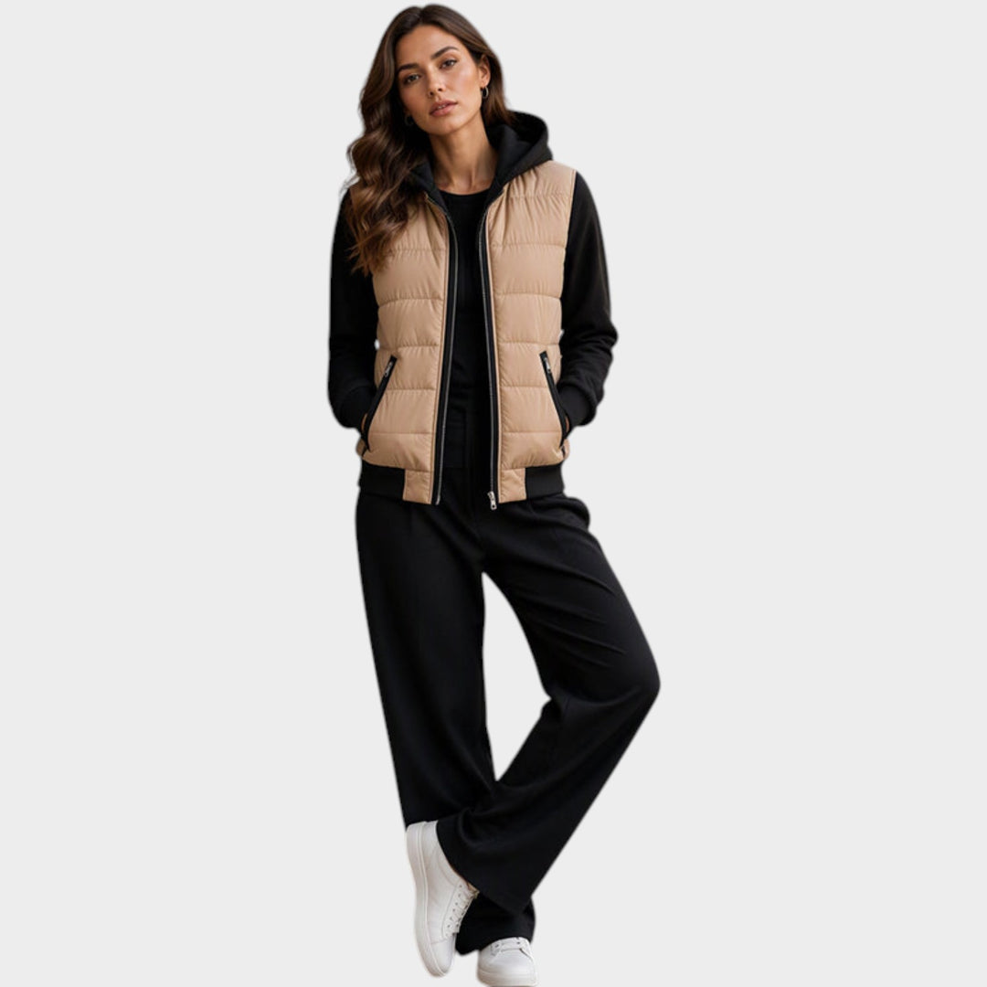 Women’s Quilted Jacket Color Block Hooded Design