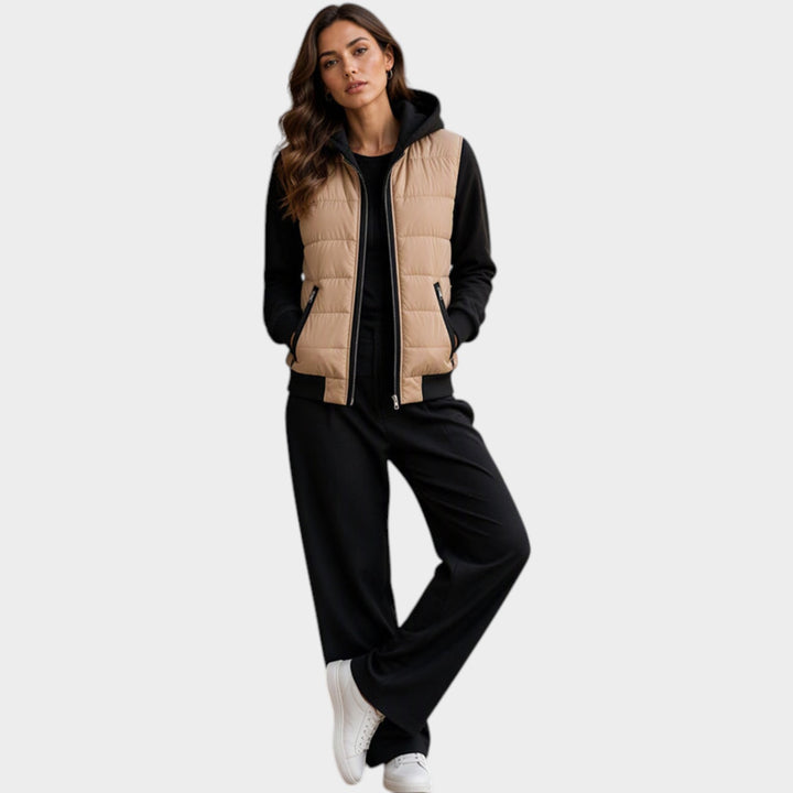Women’s Quilted Jacket Color Block Hooded Design