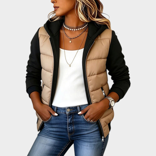 Women’s Quilted Jacket Color Block Hooded Design