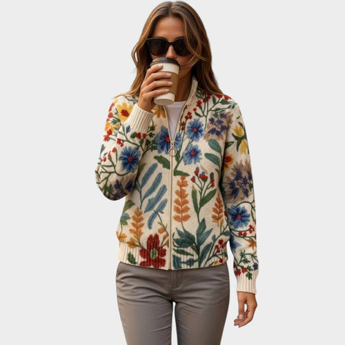 Women’s Zip Cardigan Floral Garden Knit Pattern