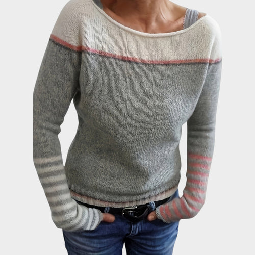 Women's Striped Knit Sweater Wide Neck Comfortable Wear