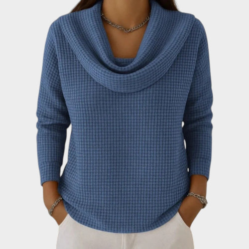 Women's Knit Sweater Cowl Neck Waffle Textured