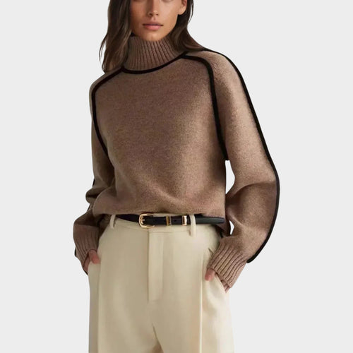 Women's Knit Sweater Turtleneck With Contrast Trim