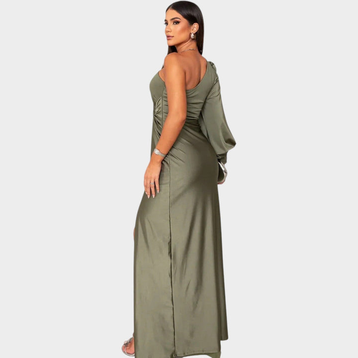 Formal Draped One Shoulder Maxi Dress