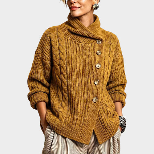 Women’s Button Front Sweater Textured Cable Knit