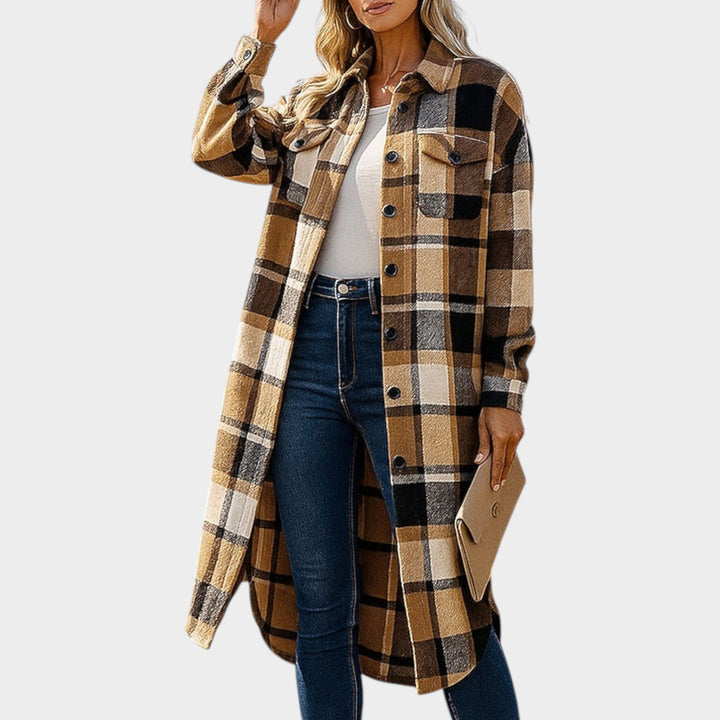 Women’s Coat Casual Plaid Longline Button Front