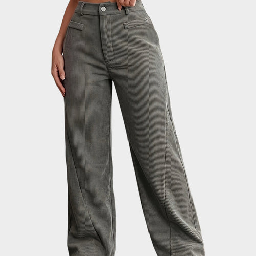 Women's Wide Leg Trousers High Waist Ribbed Design