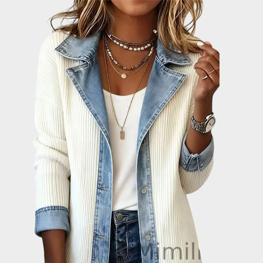 Denim-Trim Knit Cardigan