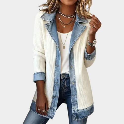 Denim-Trim Knit Cardigan