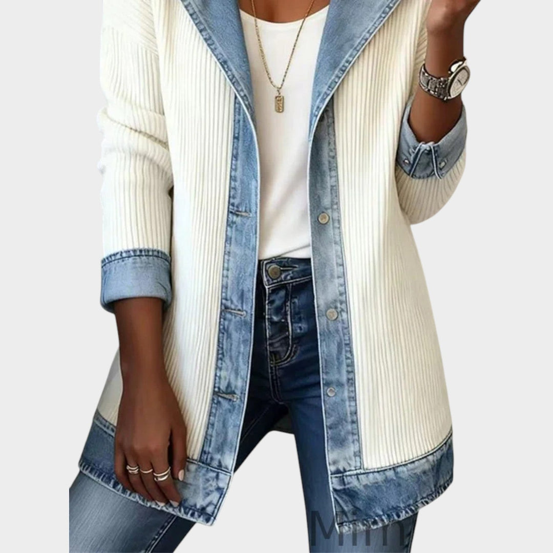 Denim-Trim Knit Cardigan