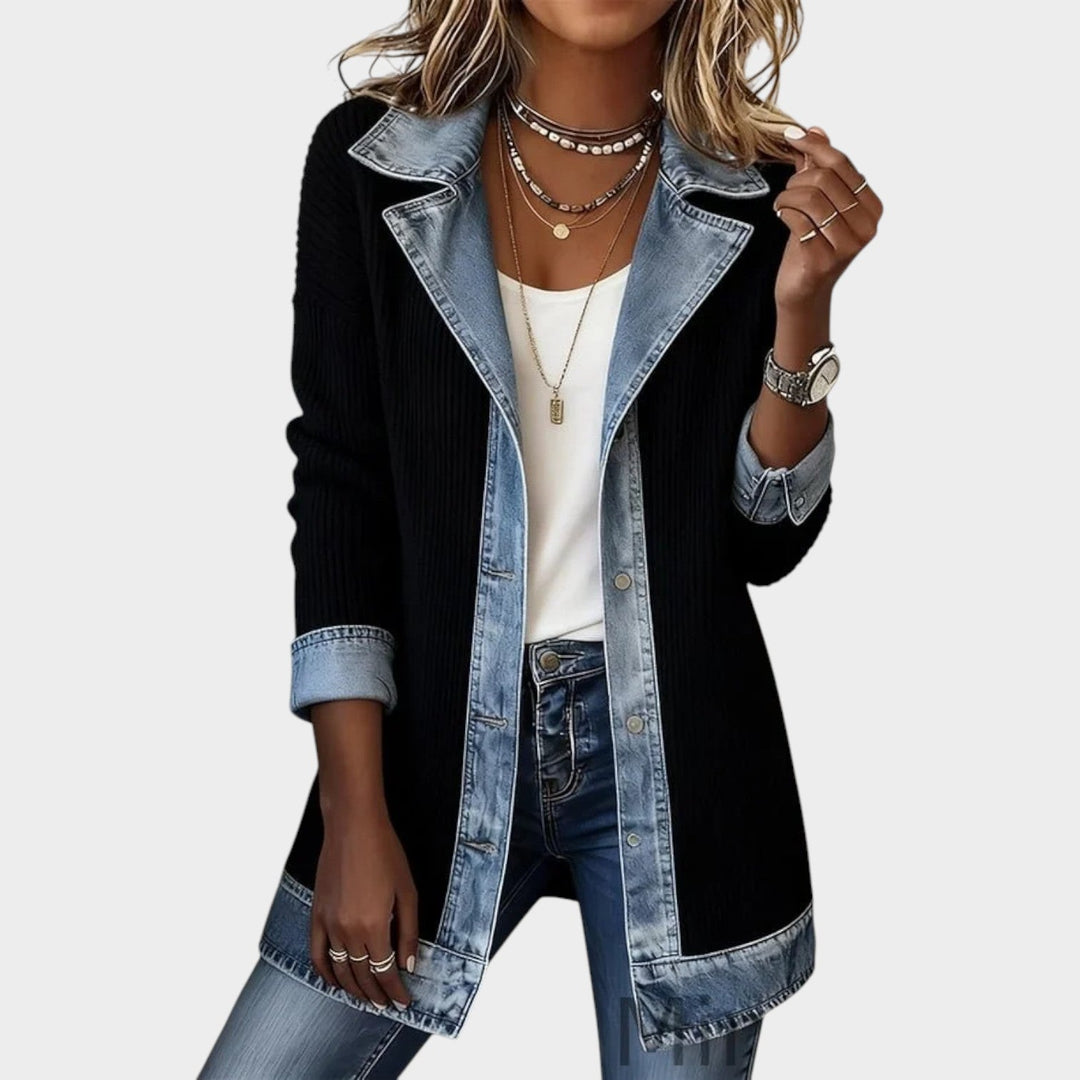 Denim-Trim Knit Cardigan