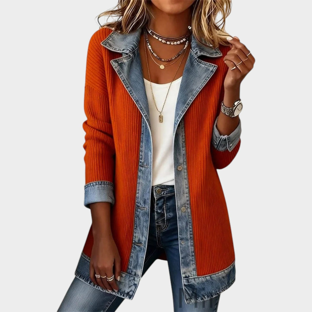 Denim-Trim Knit Cardigan
