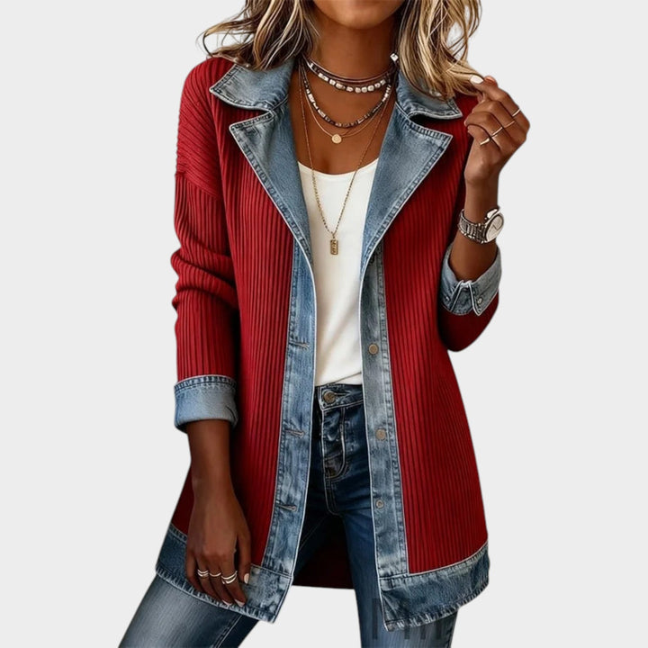 Denim-Trim Knit Cardigan