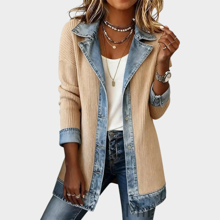 Denim-Trim Knit Cardigan