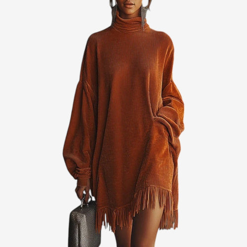 Women's Sweater Dress Knit Fringe Hem
