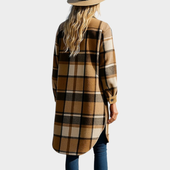 Women’s Coat Casual Plaid Longline Button Front