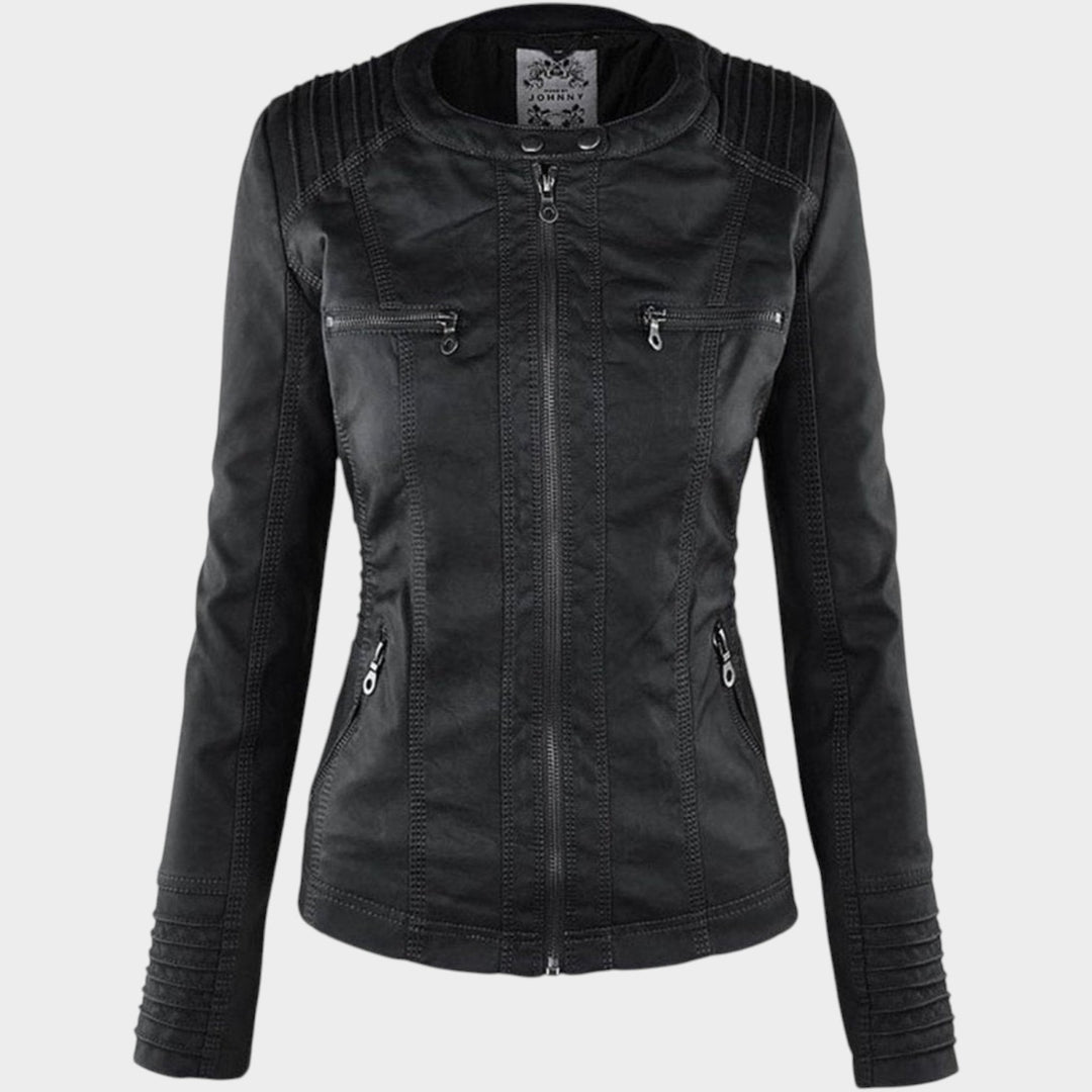 Women’s Leather Jacket Detachable Hood Biker Style
