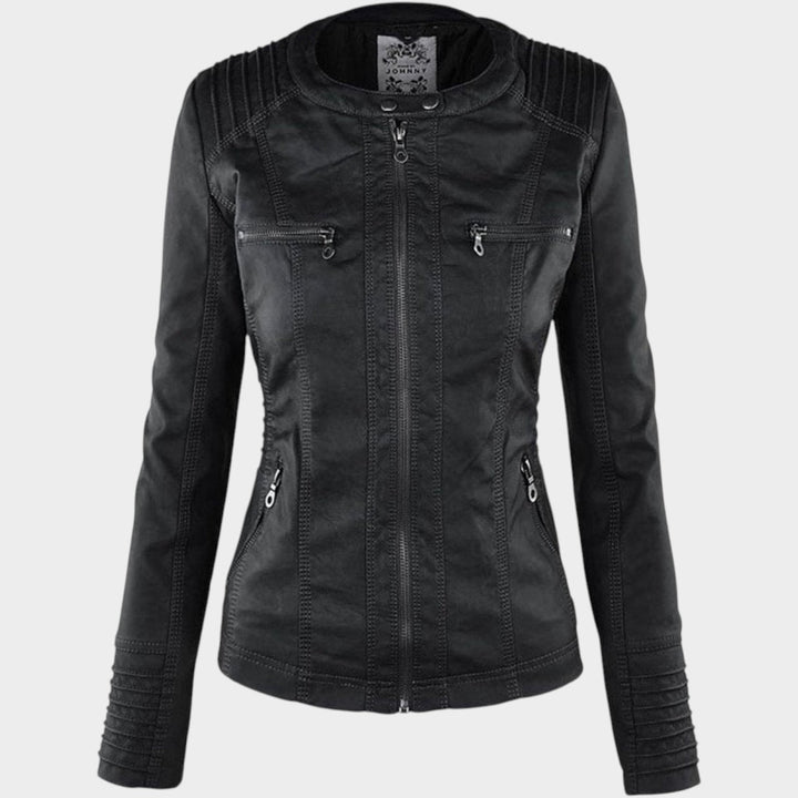 Women’s Leather Jacket Detachable Hood Biker Style