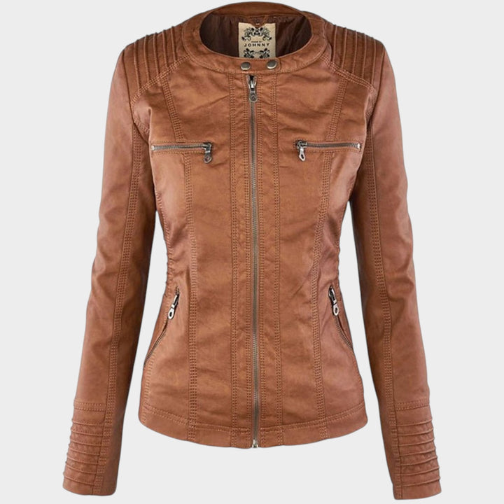 Women’s Leather Jacket Detachable Hood Biker Style