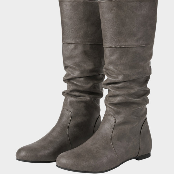 Women’s Knee High Slouch Boots Ruched Flat Heel