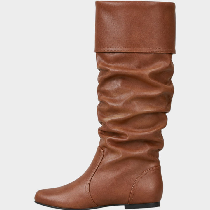 Women’s Knee High Slouch Boots Ruched Flat Heel