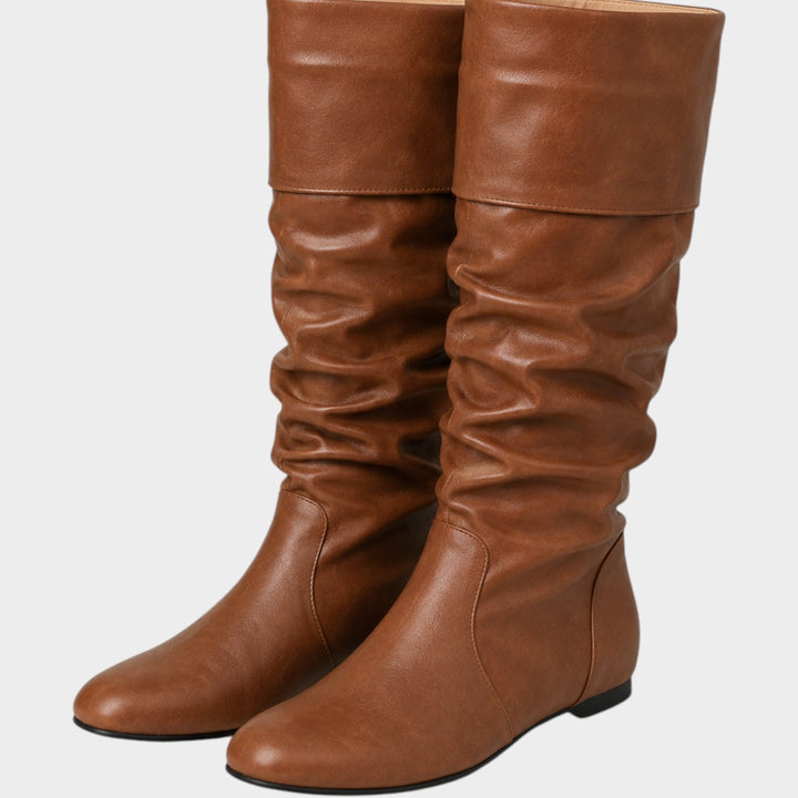 Women’s Knee High Slouch Boots Ruched Flat Heel