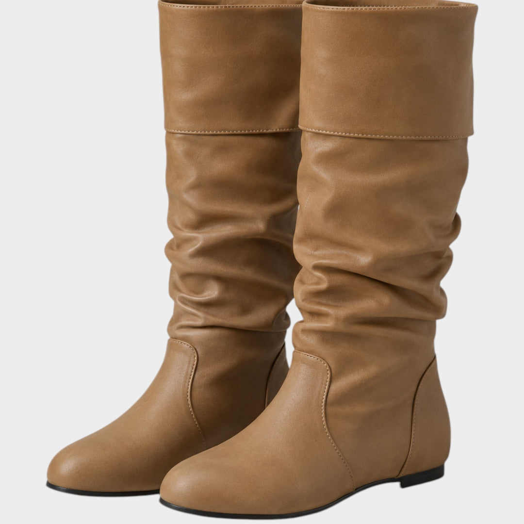 Women’s Knee High Slouch Boots Ruched Flat Heel