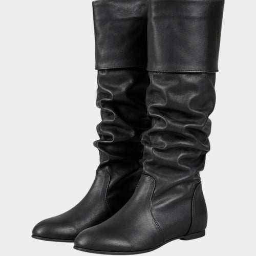 Women’s Knee High Slouch Boots Ruched Flat Heel
