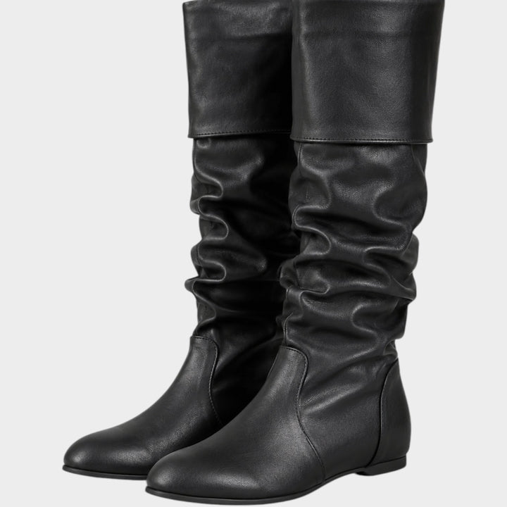 Women’s Knee High Slouch Boots Ruched Flat Heel