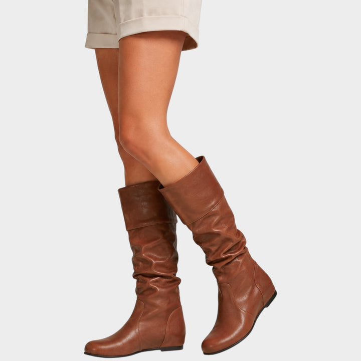 Women’s Knee High Slouch Boots Ruched Flat Heel