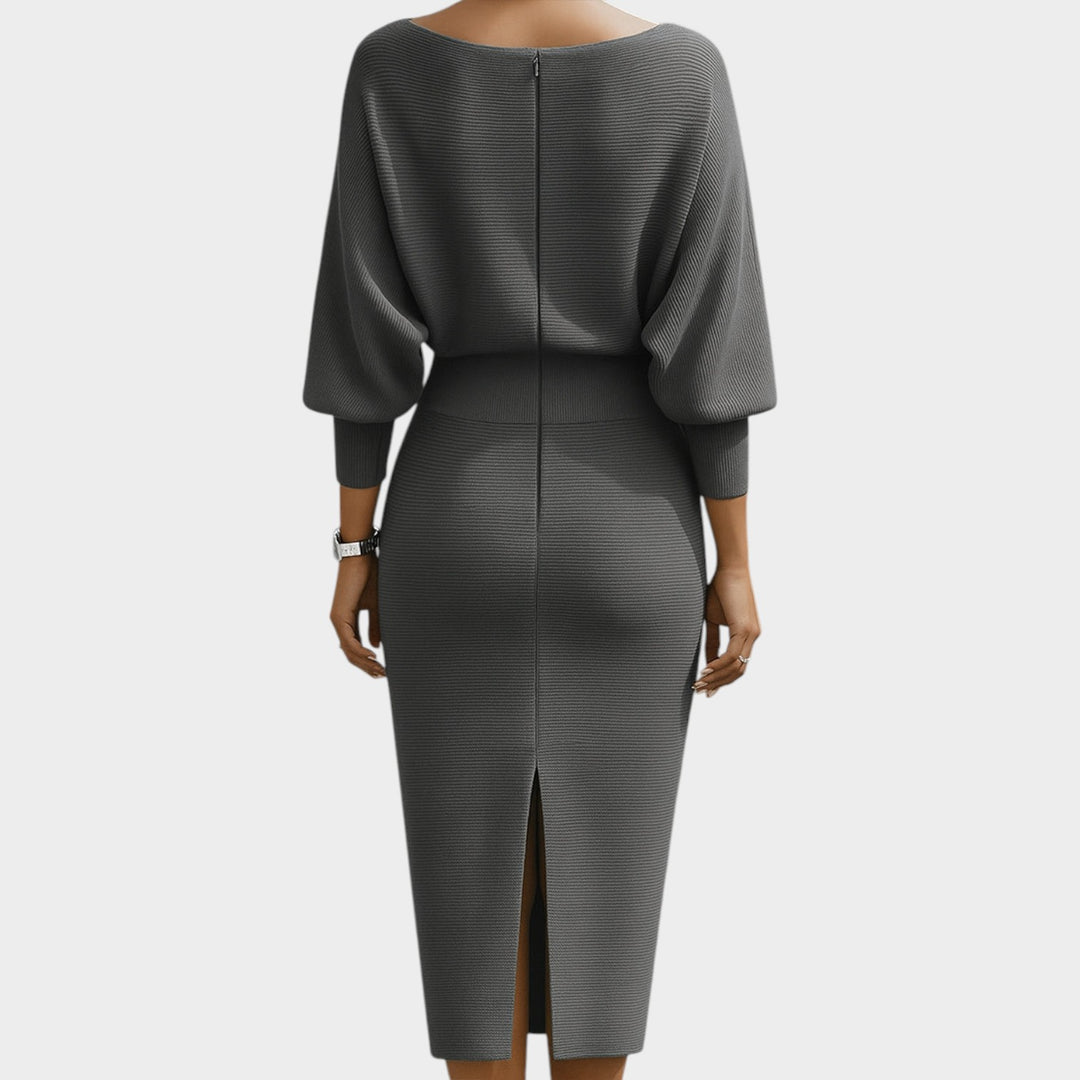 Women’s Midi Formal Dress Ribbed Cowl Neck