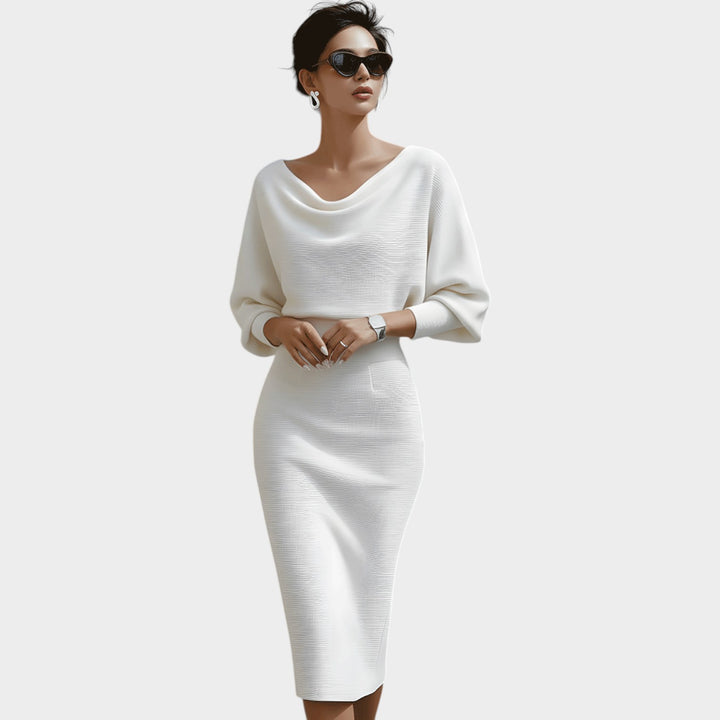 Women’s Midi Formal Dress Ribbed Cowl Neck