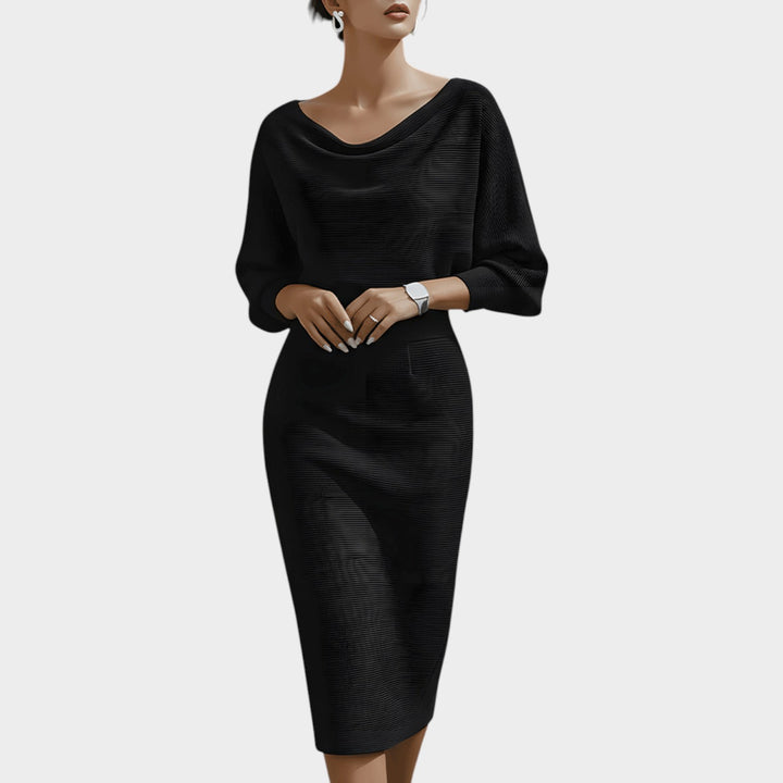 Women’s Midi Formal Dress Ribbed Cowl Neck