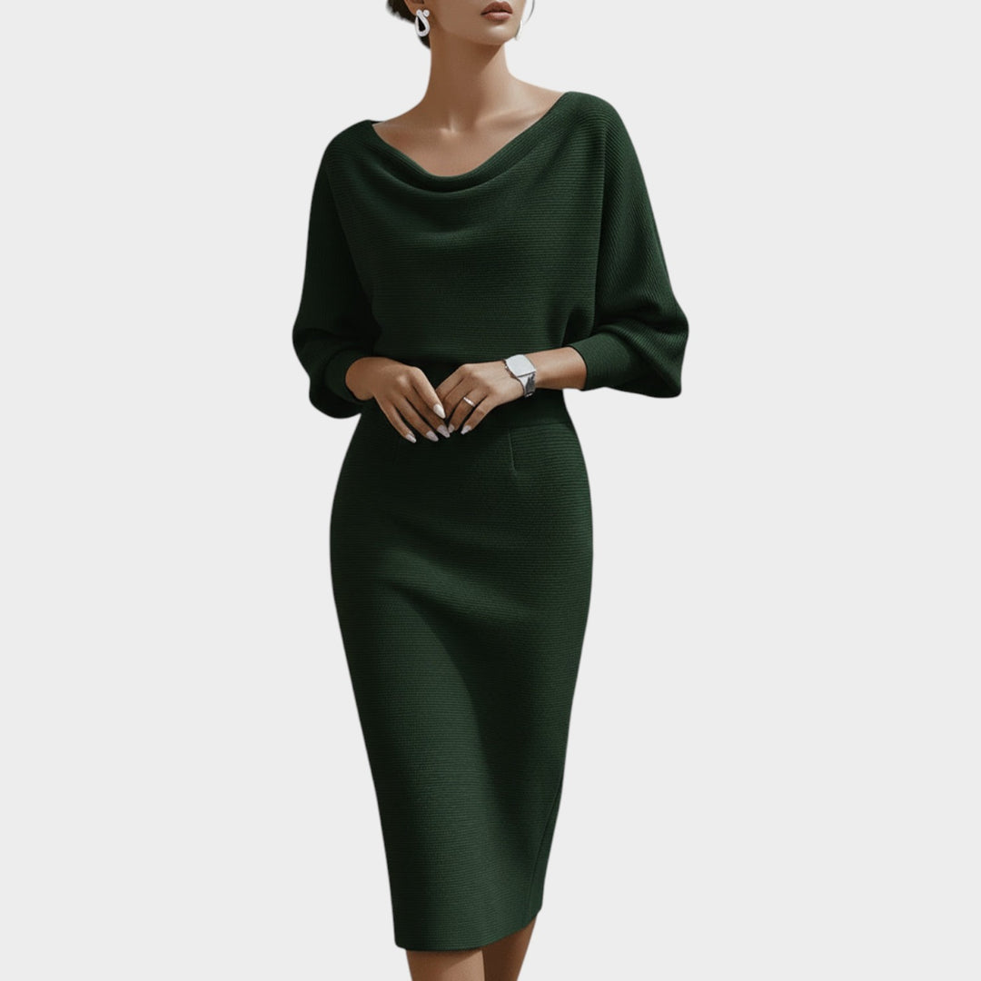 Women’s Midi Formal Dress Ribbed Cowl Neck