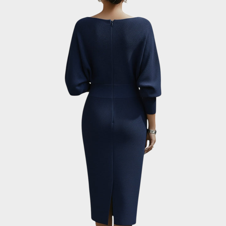 Women’s Midi Formal Dress Ribbed Cowl Neck