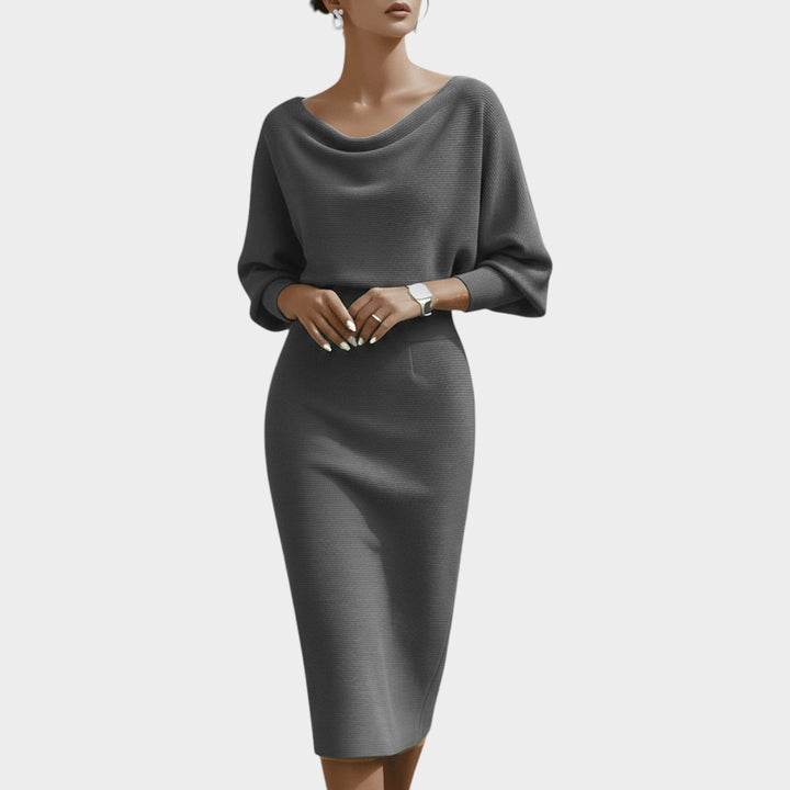 Women’s Midi Formal Dress Ribbed Cowl Neck