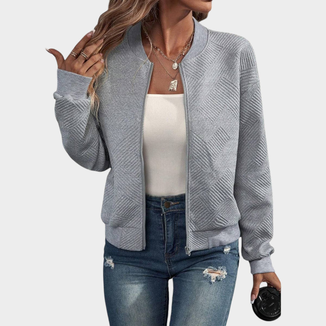 Women’s Bomber Jacket Casual Textured Zip Up Lightweight