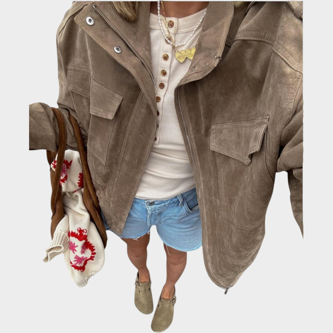 Women’s Bomber Jacket Casual Suede Utility Style