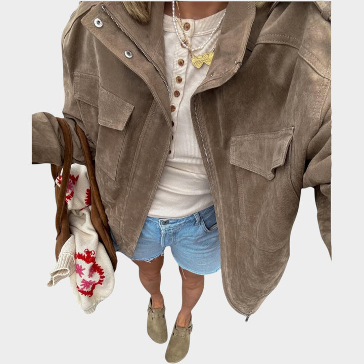 Women’s Bomber Jacket Casual Suede Utility Style
