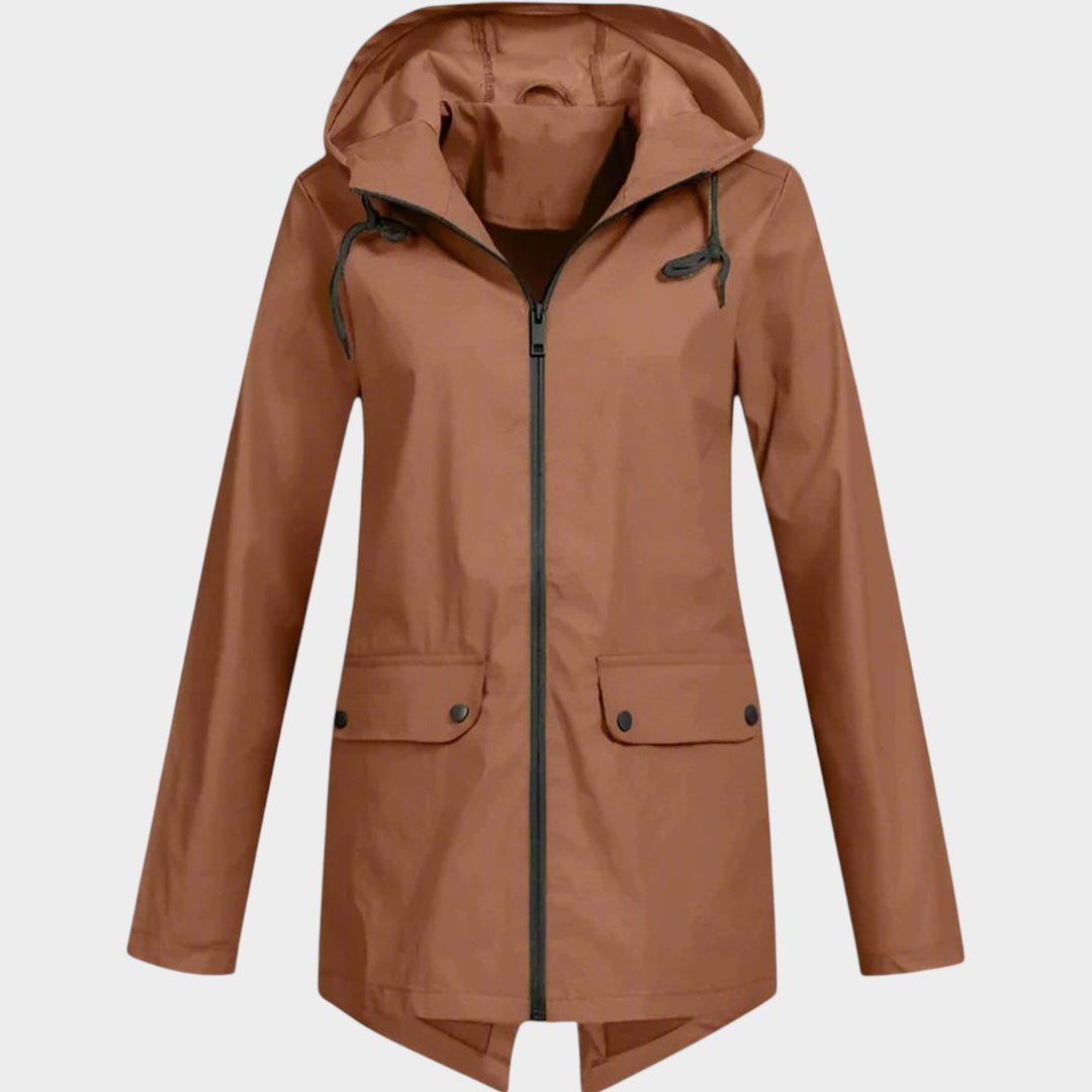 Women’s Waterproof Rain Jacket Hooded Longline Design