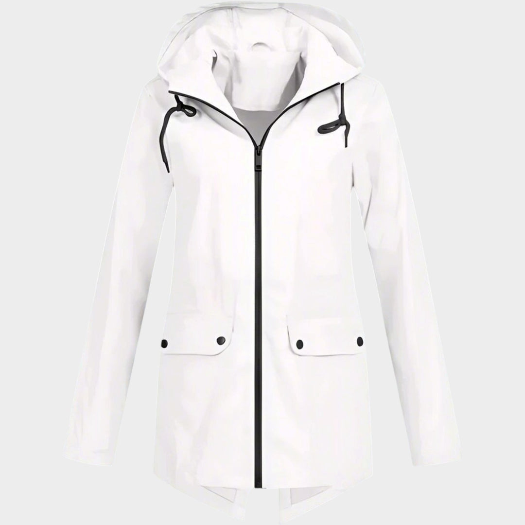 Women’s Waterproof Rain Jacket Hooded Longline Design