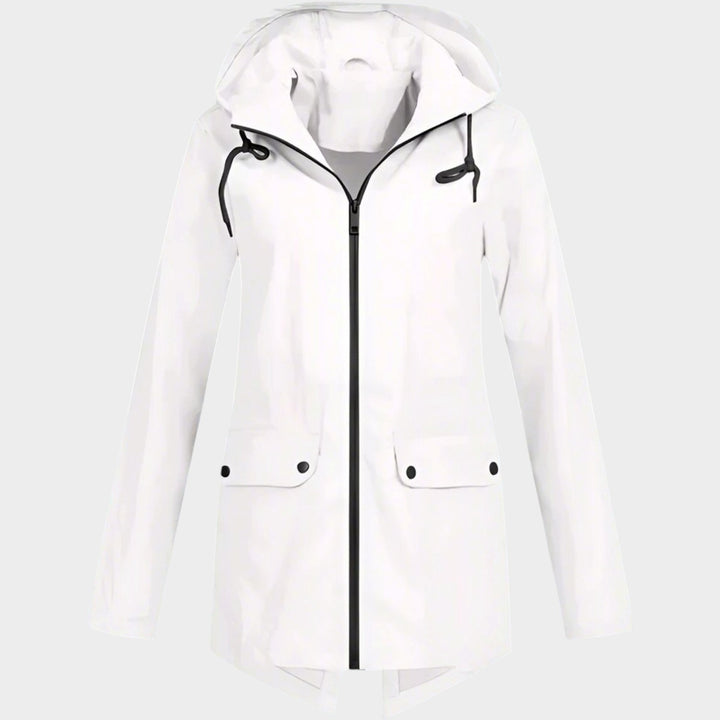 Women’s Waterproof Rain Jacket Hooded Longline Design