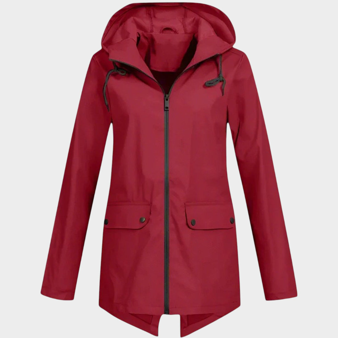 Women’s Waterproof Rain Jacket Hooded Longline Design