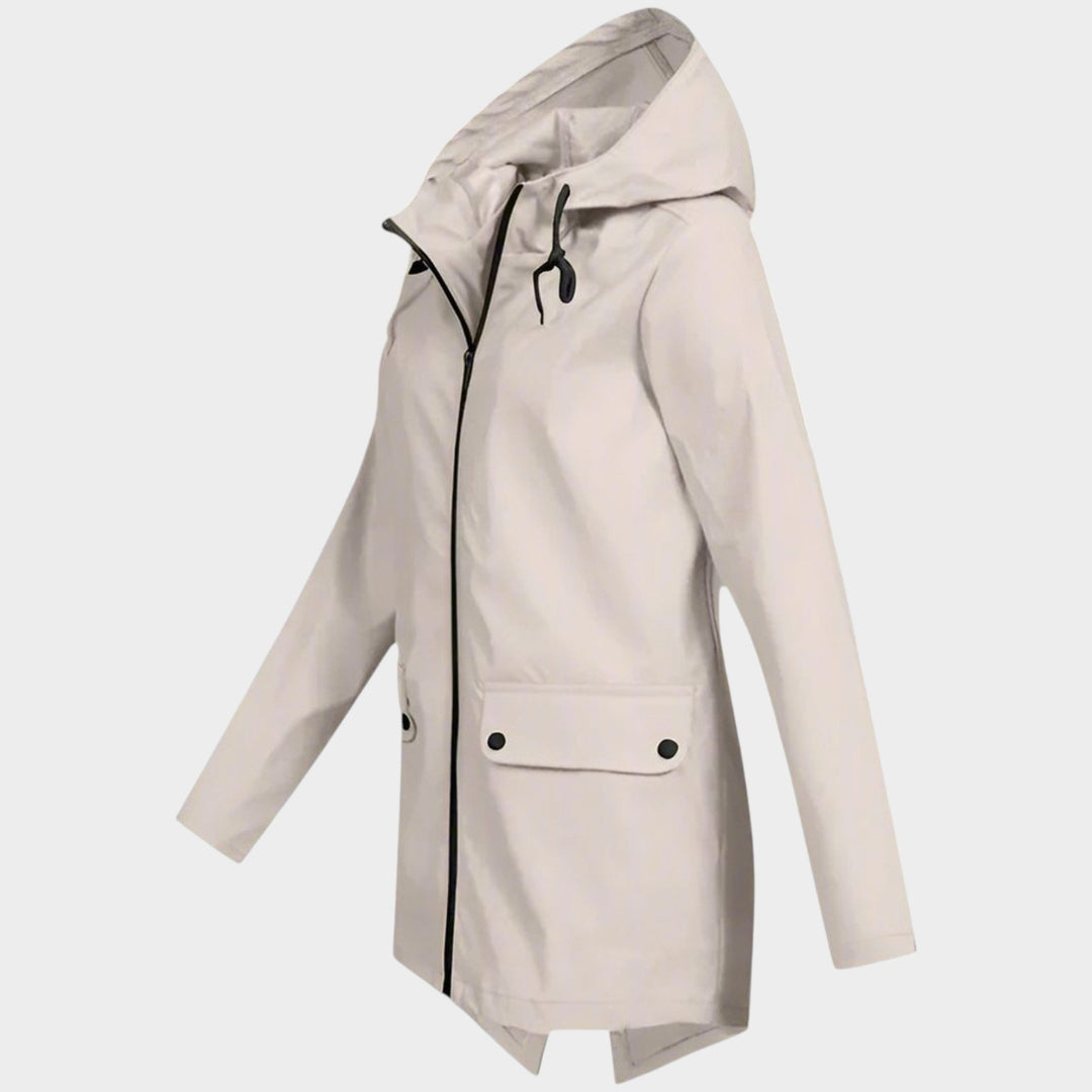 Women’s Waterproof Rain Jacket Hooded Longline Design