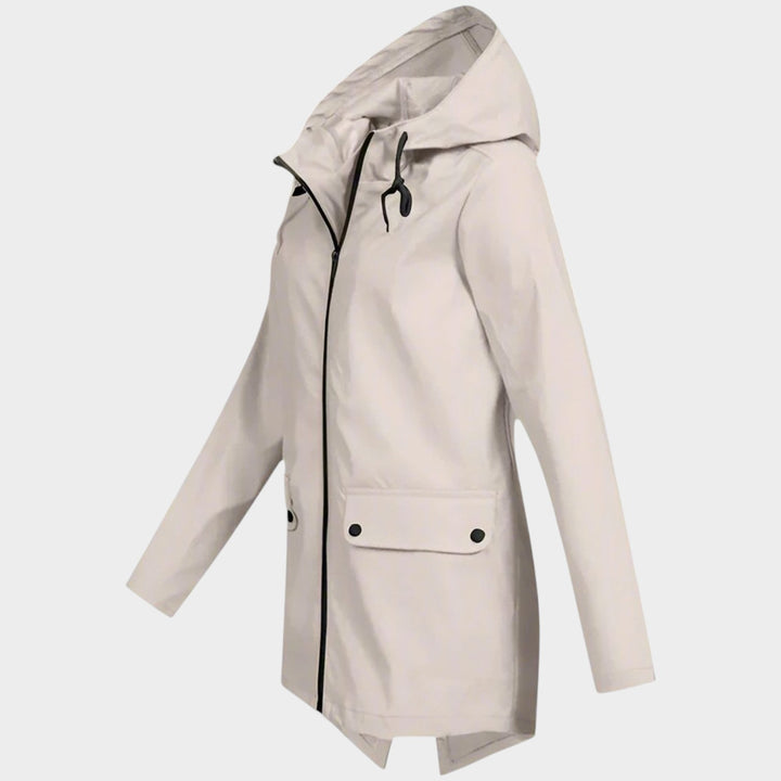 Women’s Waterproof Rain Jacket Hooded Longline Design