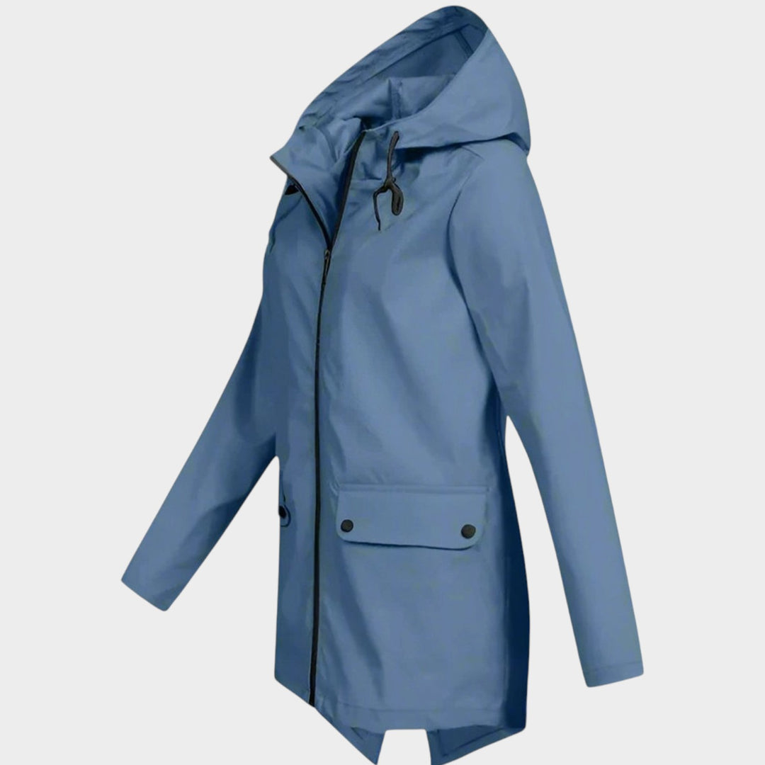 Women’s Waterproof Rain Jacket Hooded Longline Design