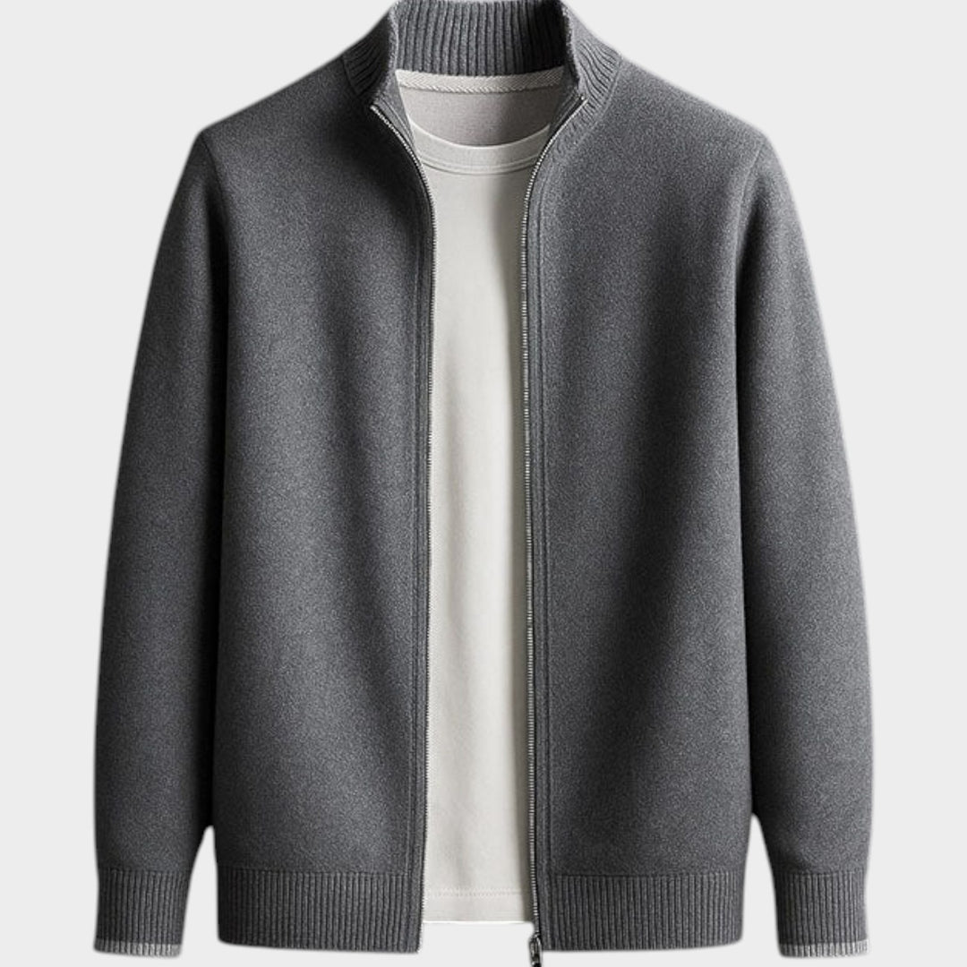 HIgh Ribbed Collar Zip | Cardigan